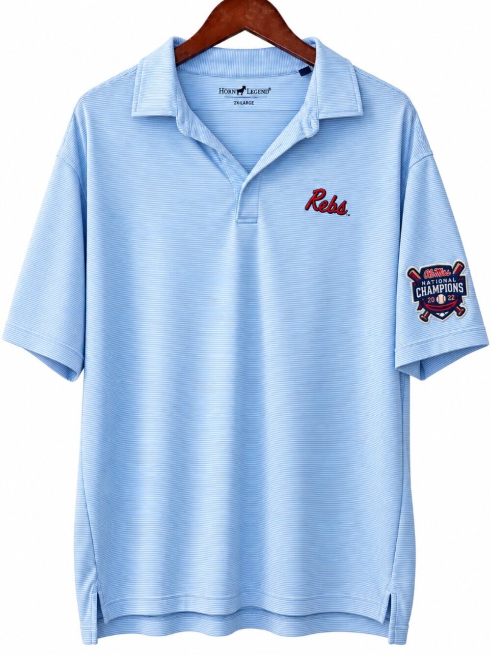 Horn Legend Ole Miss Rebs 2022 CWS Champions Stripe Golf Polo XXL